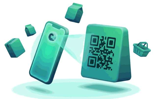 A phone scanning a shop's QR code